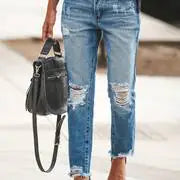 Vaqueros rectos desgastados con dobladillo