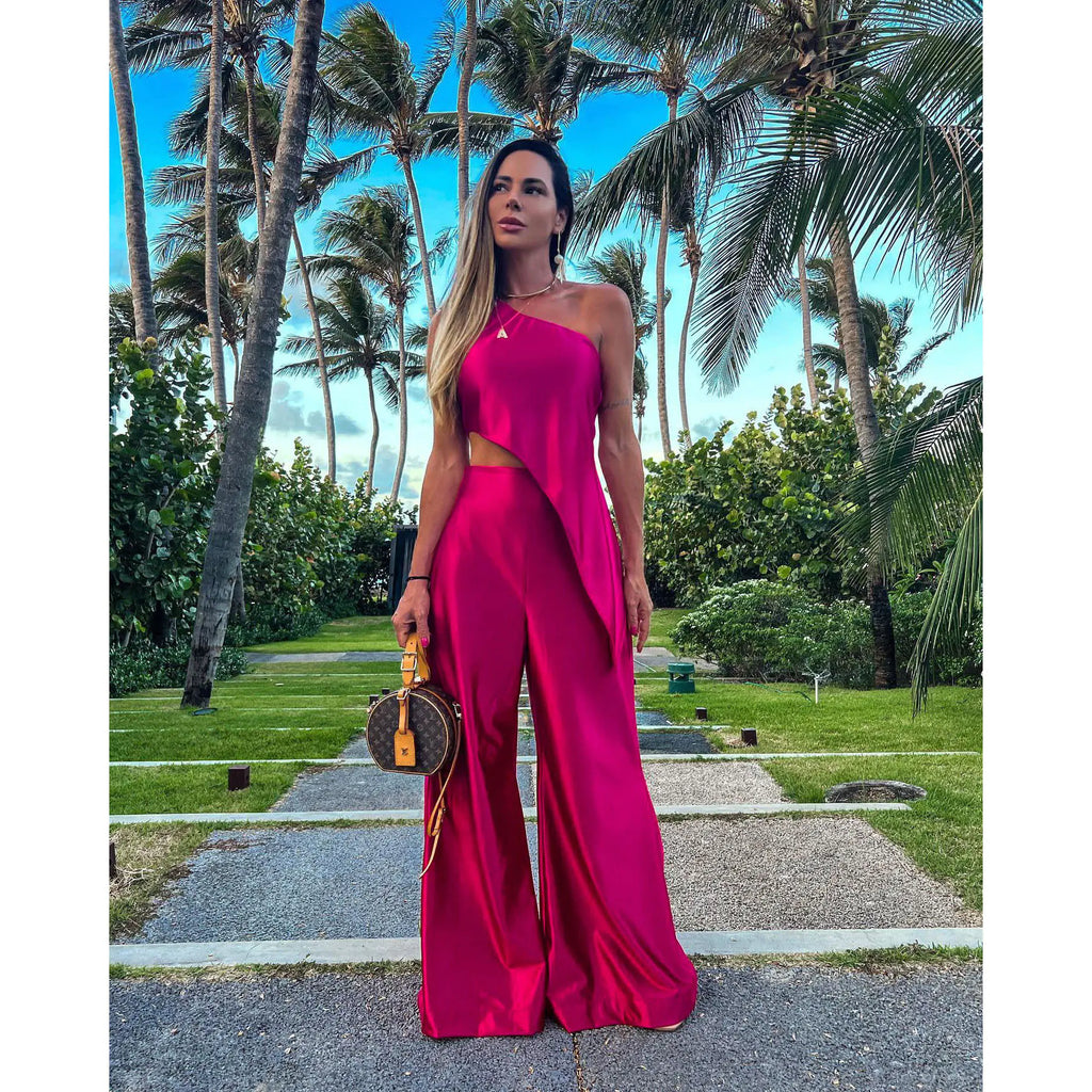 Conjunto de seda casual de dos piezas