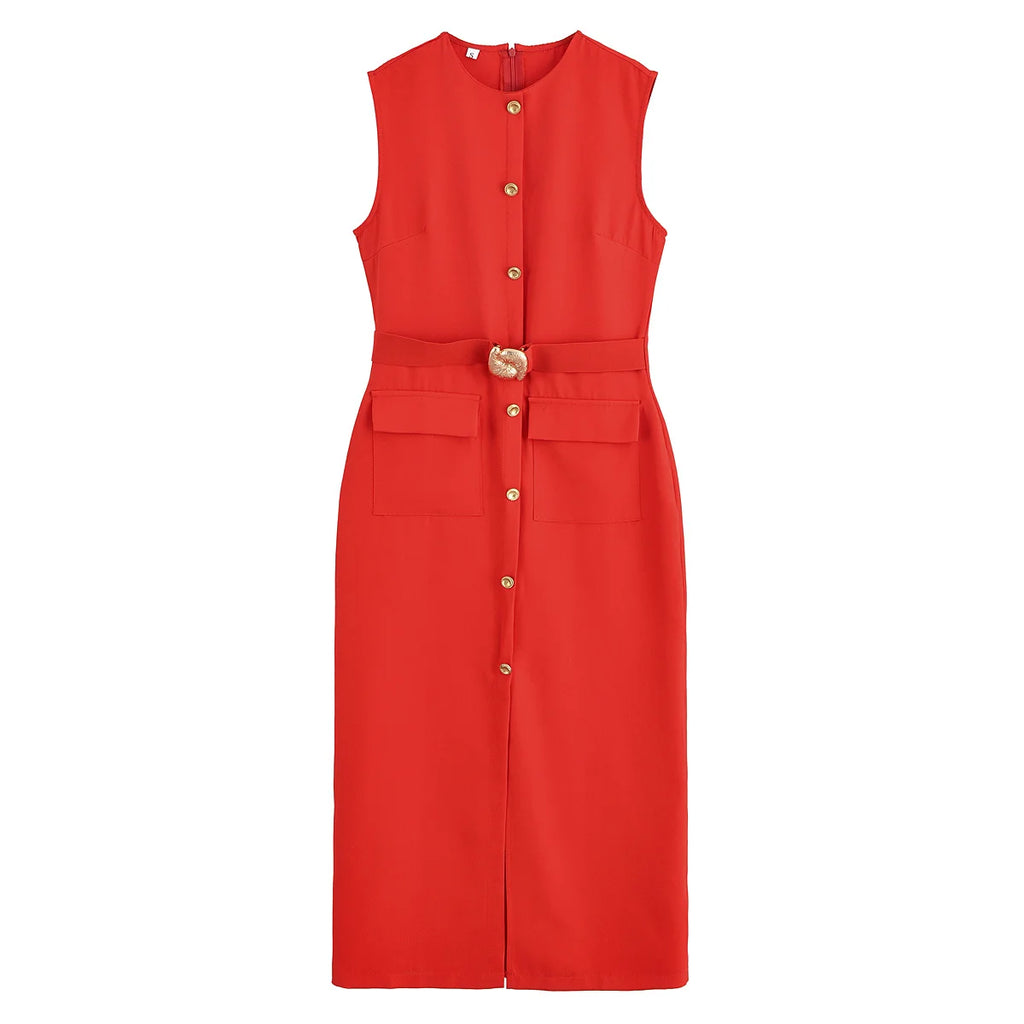 Vestido midi sin mangas de primavera