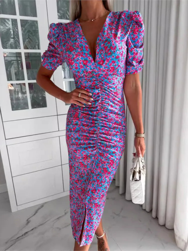 Vestido largo elegante de verano con estampado floral