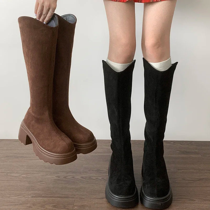 Nuevas botas altas ajustadas y elásticas vintage para mujer
