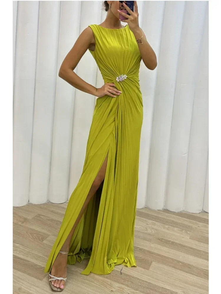 Vestido para fiesta, ajustado, estilo imperio, con abertura