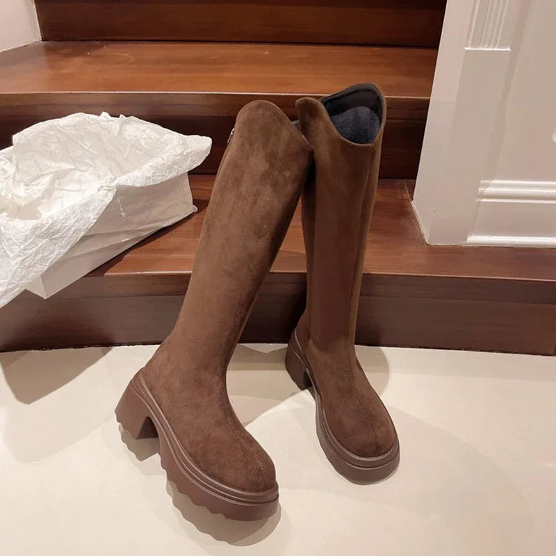 Nuevas botas altas ajustadas y elásticas vintage para mujer
