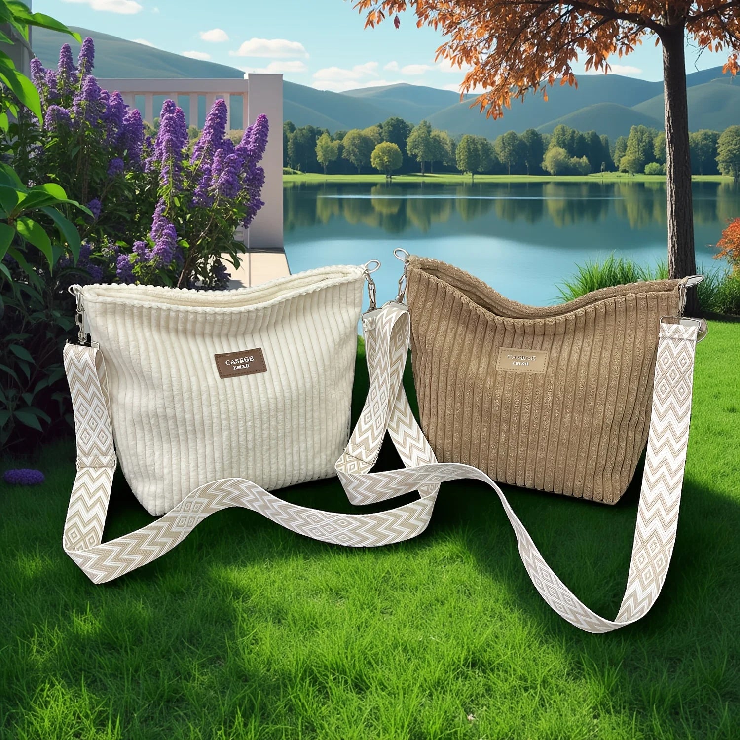 Bolso bandolera de pana de color liso