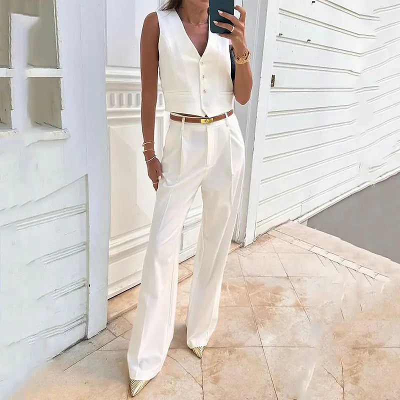 Conjunto de chaleco con botones de color liso