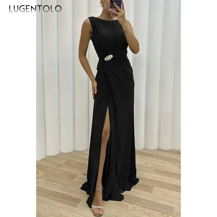 Vestido para fiesta, ajustado, estilo imperio, con abertura