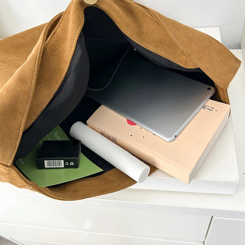 Bolso de hombro de tela de tweed, de gran capacidad