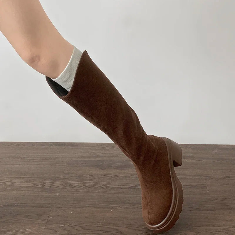 Nuevas botas altas ajustadas y elásticas vintage para mujer