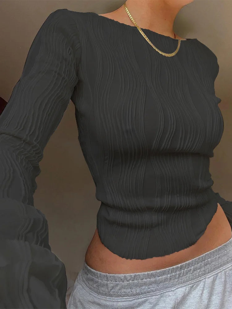 Top informal de manga larga fruncida
