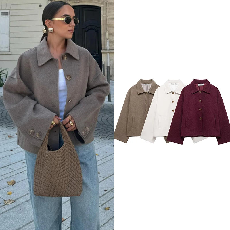 Chaqueta elegante, holgada, de manga larga y cálida