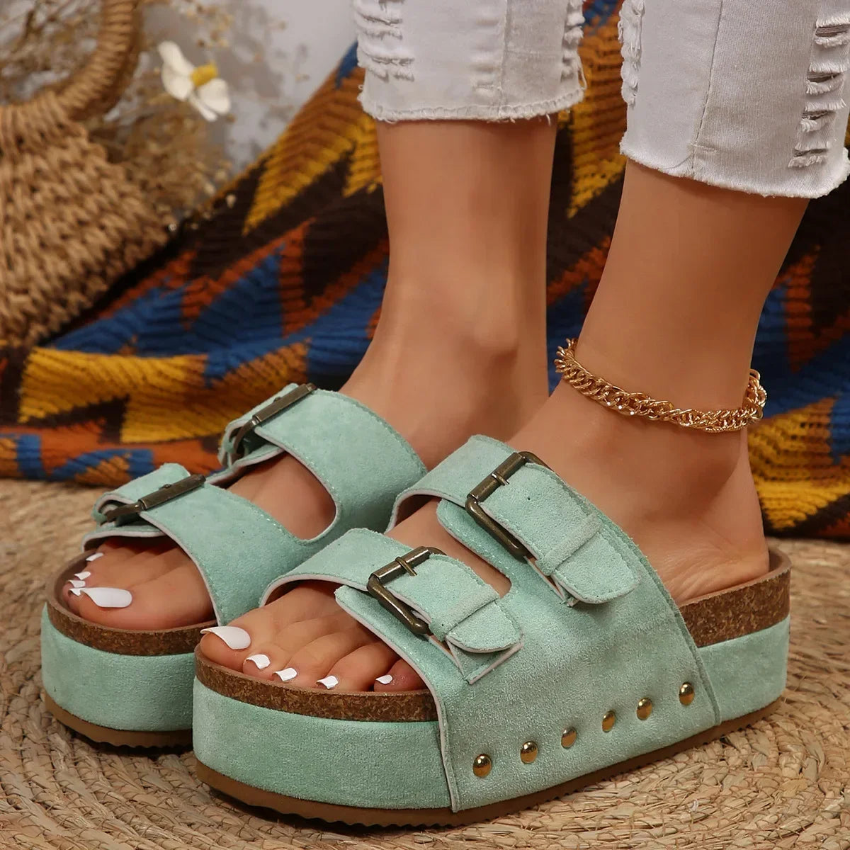 Sandalias romanas de estilo bohemio, con suela gruesa y plataforma plana