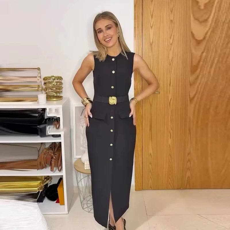 Vestido midi sin mangas de primavera
