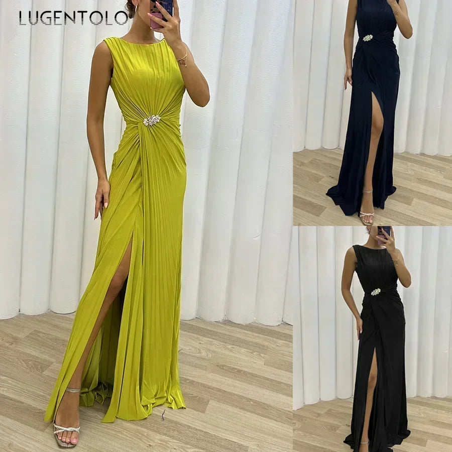 Vestido para fiesta, ajustado, estilo imperio, con abertura