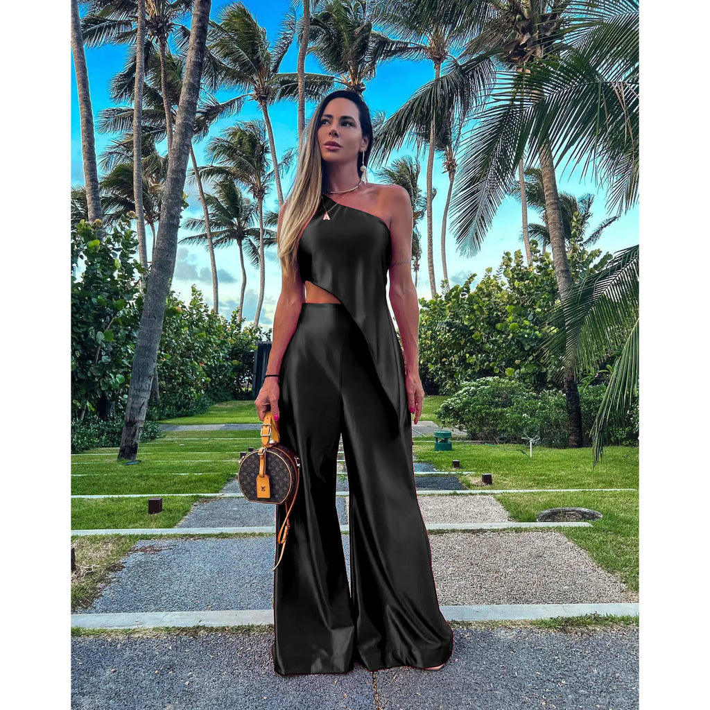 Conjunto de seda casual de dos piezas