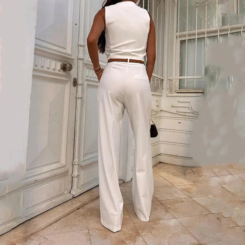 Conjunto de chaleco con botones de color liso